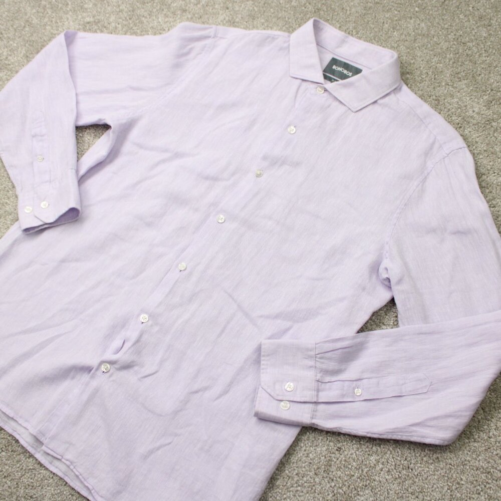 Bonobos‎ Shirt Mens Large Pink Slim Fit Linen/Cotton Long Sleeve Cutaway Collar - Picture 4 of 14